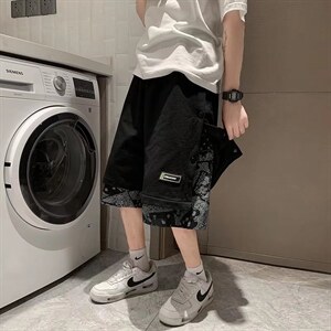 夏季高街宽松短裤男嘻哈排扣腰果花五分裤ins阔腿排扣裤DK156-P28图片