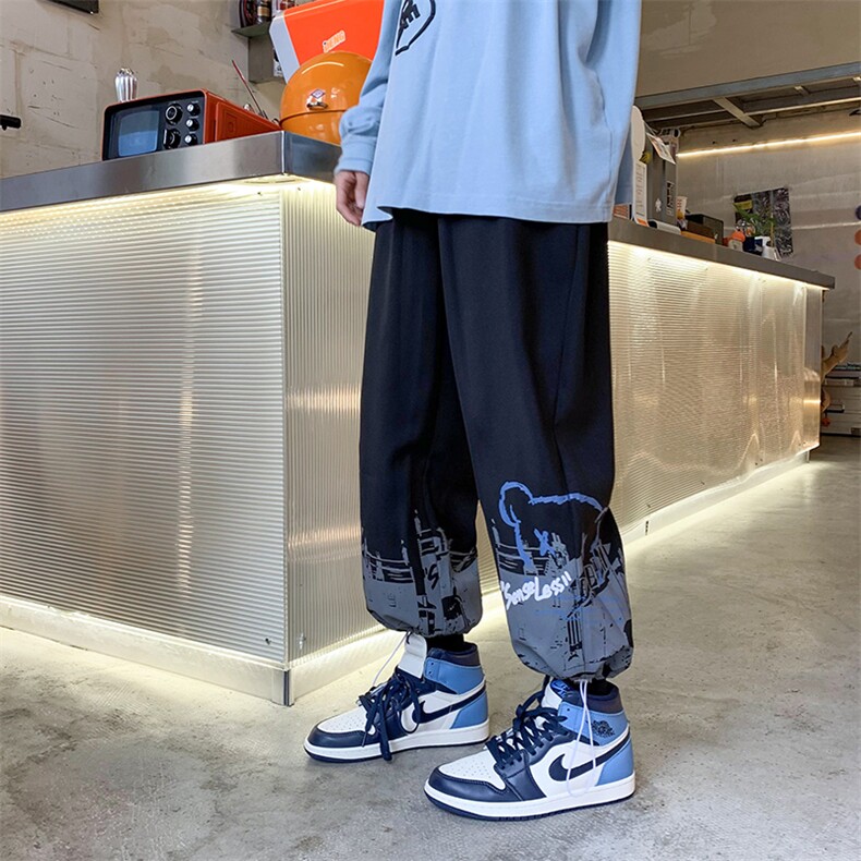 秋冬季新港风加绒加厚休闲裤男潮牌印花束脚裤K02114-P45加绒P55,男装休闲裤,星座308B-1