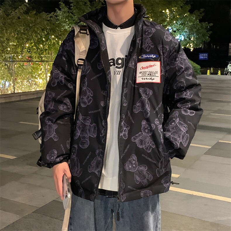 直播徳物数据款有版权小熊印花潮牌情侣学生羽绒服,男装羽绒服,星座301D-5(原星座1415）