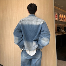 水洗渐变牛仔马甲男款叠穿背心做旧毛边坎肩美式J3330P55，男装夹克，星座1116-2