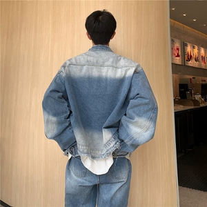 水洗渐变牛仔马甲男款叠穿背心做旧毛边坎肩美式 J3330  P55图片