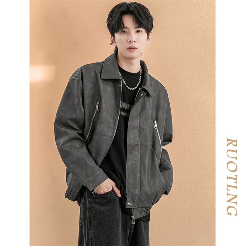 现货-春秋美式复古皮衣男潮牌街头时尚外套皮夹克-AP23064-P105,男装夹克,电商A351