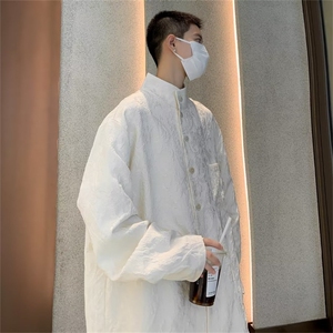 潮牌提花中山唐装衬衫男长袖风复古潮流休闲衬衣外套45333-P50图片