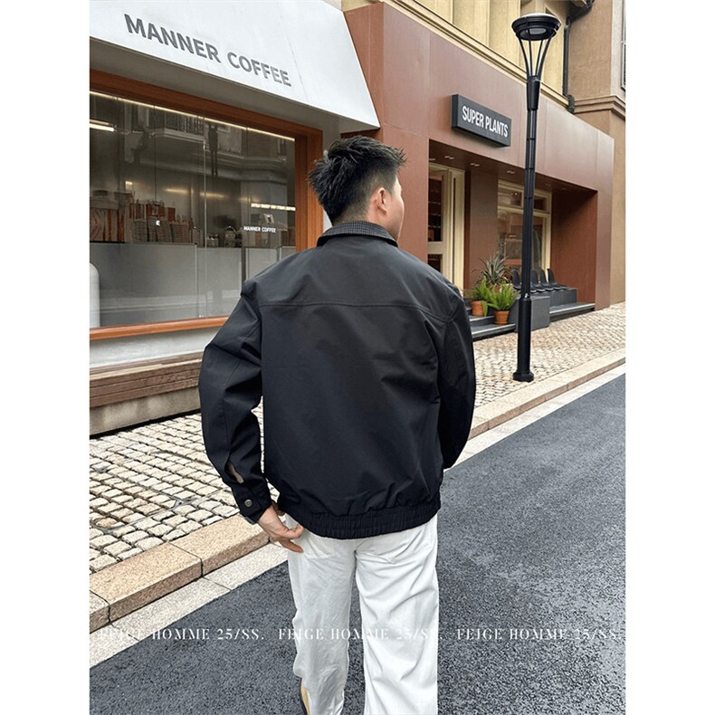 网图现货秋季拼接撞色翻领意式夹克外套立体裁剪外套夹克男P58,男装夹克,电商C306-1