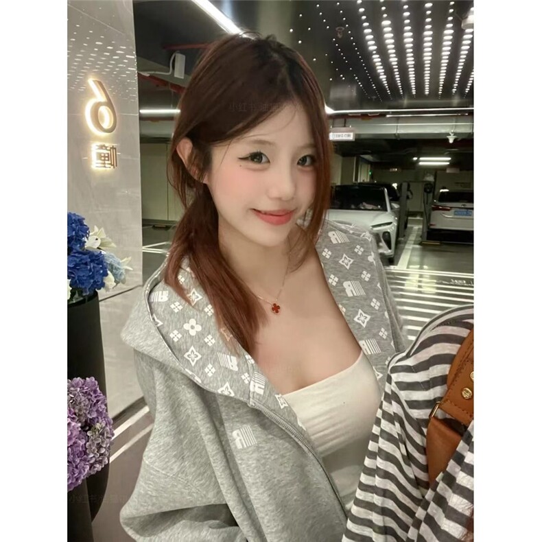 美式高街水洗做旧卫衣女春季2025新款春秋款宽松连帽开衫拉链外套,女装短外套,星座1210-1