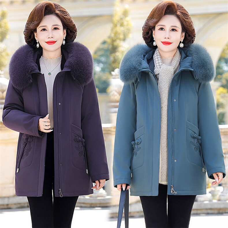 真狐狸毛领中老年羽绒服女活里活面可拆卸妈妈冬装加厚奶奶外套图片