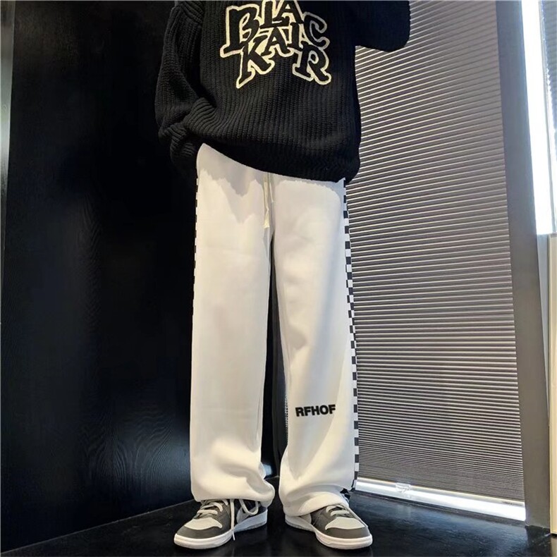 新款格子休闲裤韩版潮流炸街阔腿运动裤港风宽松拖地裤EK041-p30,男装休闲裤,星座1008
