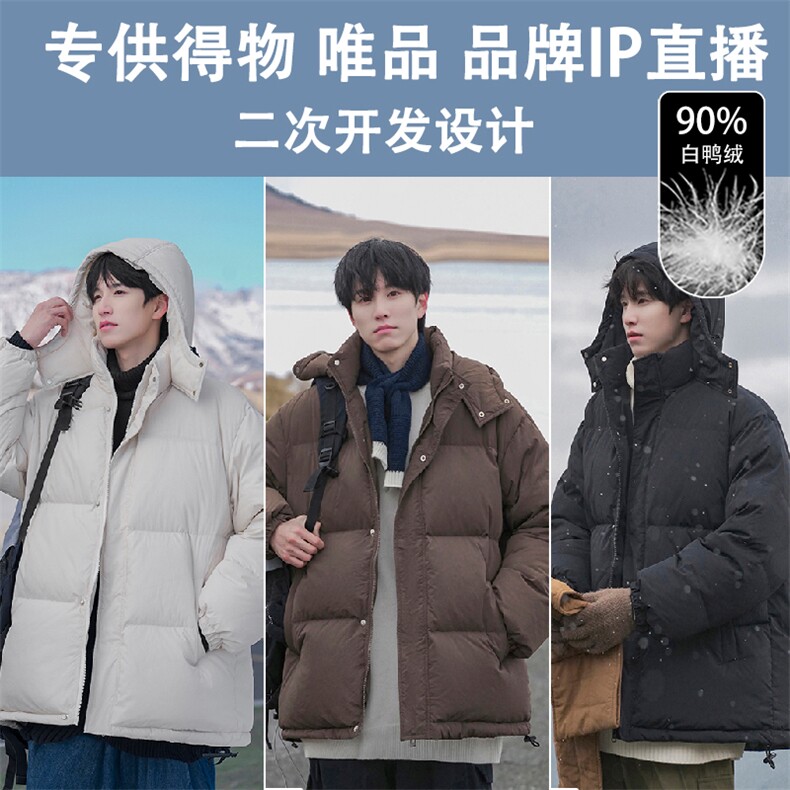 得物\唯品\抖音二开新标90白鸭绒连帽羽绒服YR360特P165,男装羽绒服,电商A247B