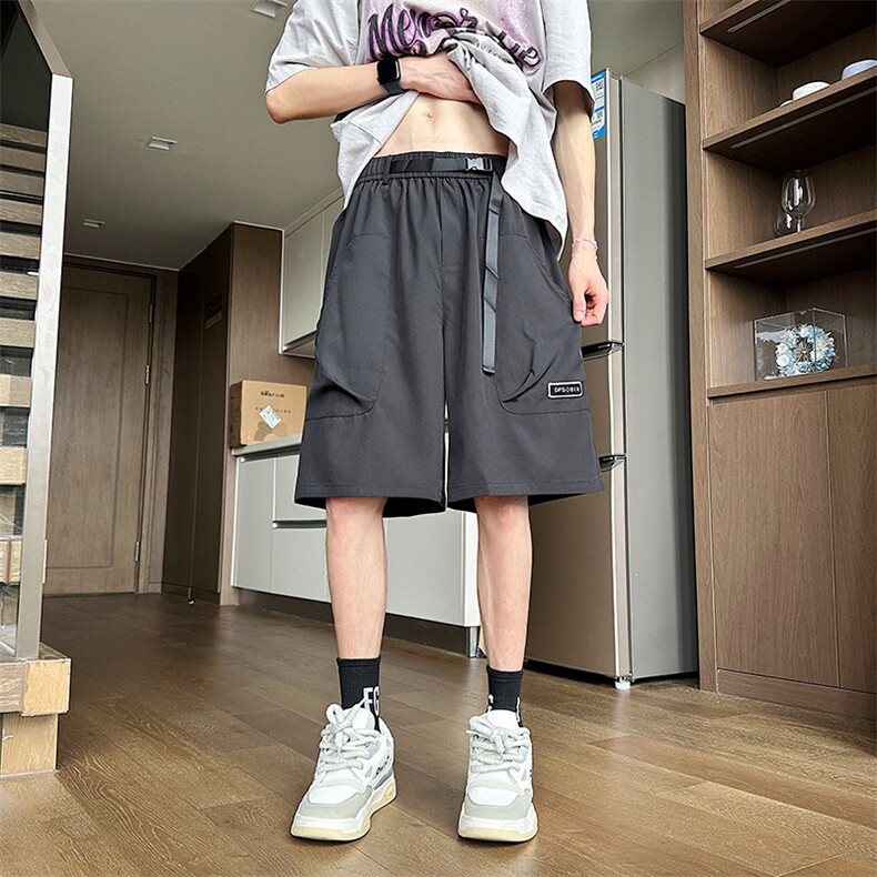 夏男短裤冰丝工装大口袋贴标长腰带五分裤D273 P30图片