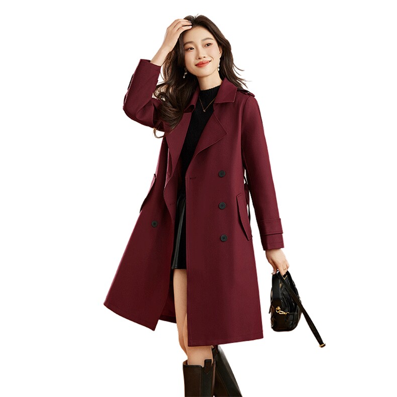 红高级感中长款风衣外套女2025春秋新款气质显瘦英伦风大衣,女装风衣,姿衣坊
