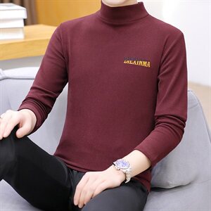 冬季半高领双面绒刺绣字母卫衣男加绒加厚保暖打底衫长袖黑331P28图片