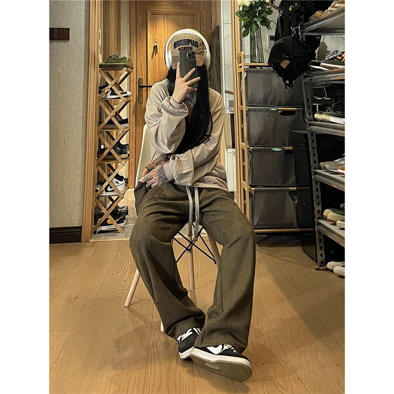2026秋季新款麂皮绒毛巾绣高街休闲裤女模XZ604-KP82-P55控68,男装休闲裤,星座604