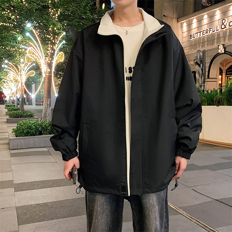 港风秋季新款宽松夹克男纯色立领上衣两面穿外套MYJ24-7908-P68,男装夹克,星座717