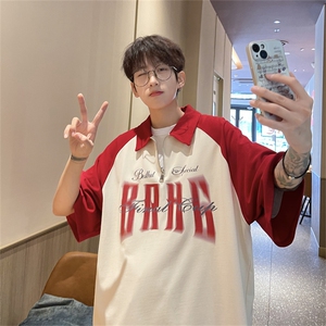 港风重磅全棉撞色插肩袖polo衫短袖男T恤XP2236-P45控68图片