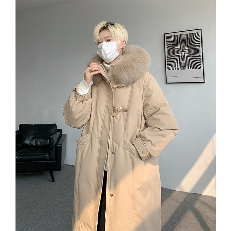 8XL-M 90白鸭绒大毛领羽绒服男中长款过膝设计感牛角扣YRFC05P398图片