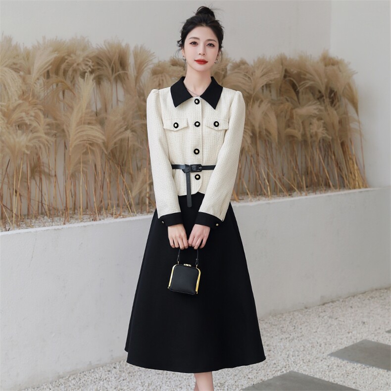 法式小香风POIO领外套女春时尚气质系带收腰洋气小个子减龄两件套,女装套装/套裙,卡杰菲