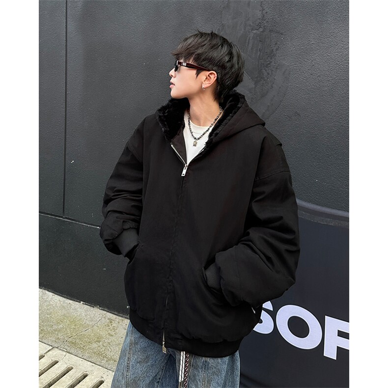 美式冬季纯棉水洗加绒棉衣潮牌宽松休闲连帽棉服上衣,男装棉衣,星座410-7