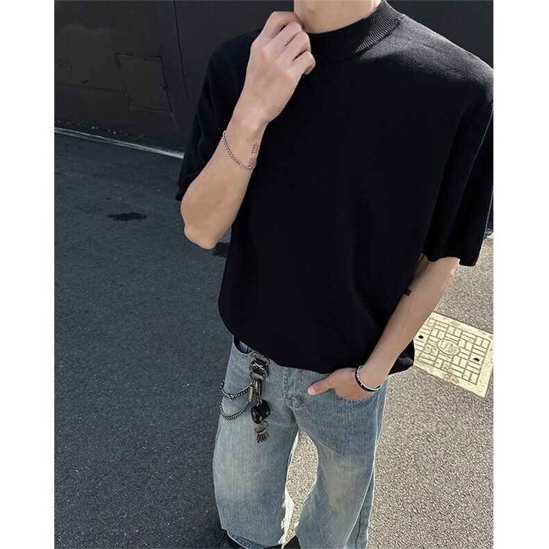 T318-特批30无差价控58夏季半高领冰丝针织短袖男潮牌纯色打底衫,男装T恤,电商A058-1（原电商C417）