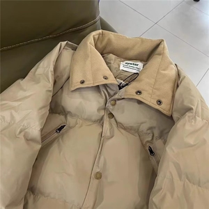美式复古翻领多口袋面包棉服男女冬季简约设计感加厚情侣棉衣外套图片