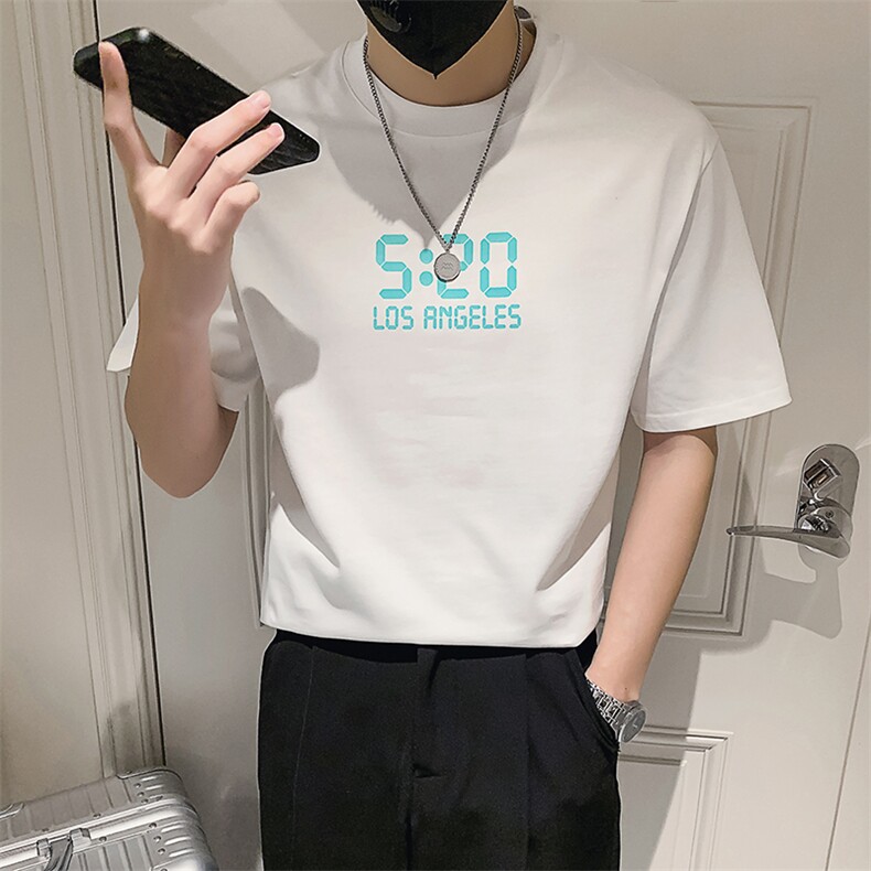 白色2023精神小伙修身男士圆领印花短袖T恤打底衫潮T092-P48控68,男装T恤,电商A108