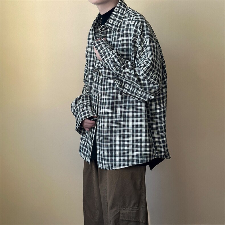 现货-小格子潮牌衬衫外套男百搭青少年衬衣-AC23098特批P58,男装衬衫,电商A351