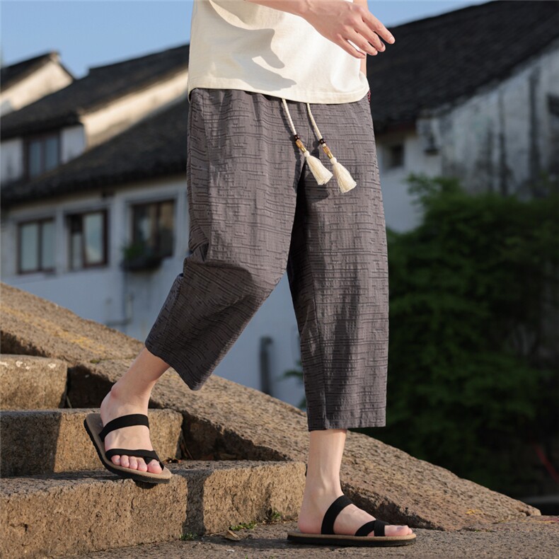 风八分裤男潮流男士宽松棉麻休闲裤夏季个性A266-1-KZ881-P60图片