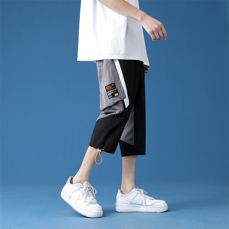 7XL-M2023夏季新款港风七分裤男中性风男女中裤工装休闲裤加大码，男装休闲裤，钱塘717(原712)