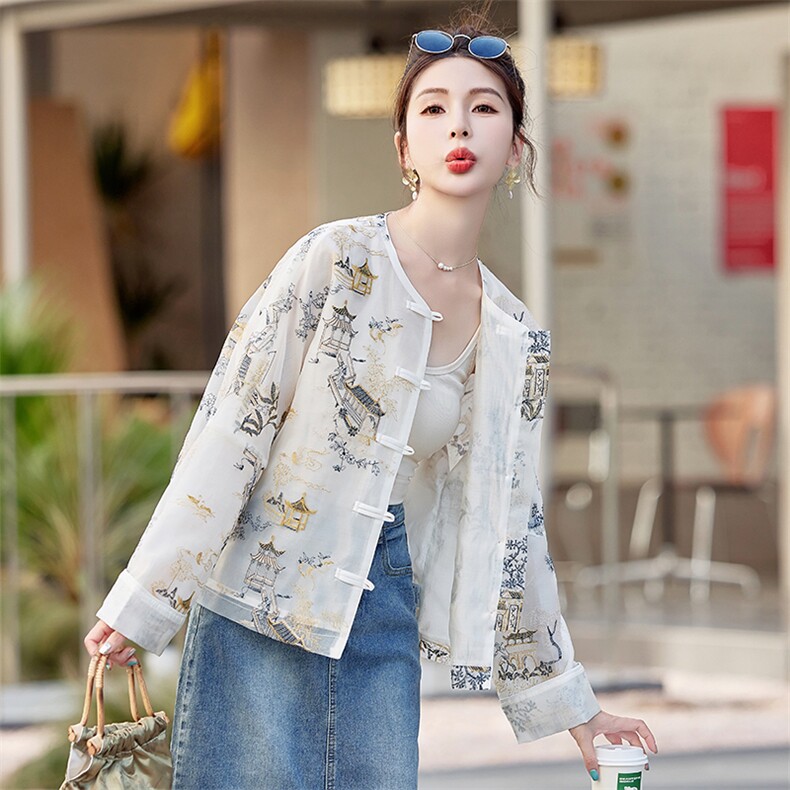 新中式外套女夏2025小个子新款百搭刺绣唐装薄外套防晒衣上衣,女装短外套,韩蜜菓