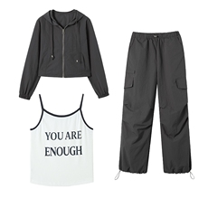 欧货剪标断码特价捡漏2024秋季时尚百搭运动上衣+吊带+休闲裤套装，女装套装/套裙，依路服饰