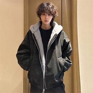 现货高品质美式高街冬季重磅座山雕大毛毛领pu皮棉衣男女加厚外套图片