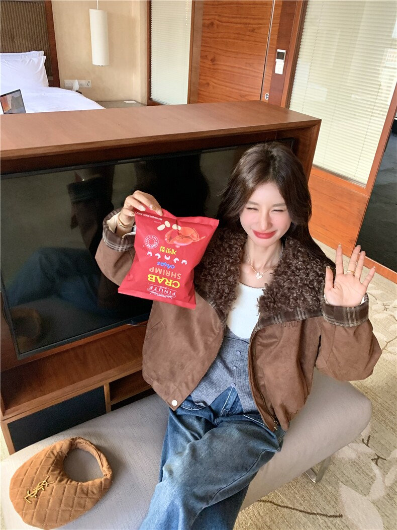【}xian货】25冬季新款，麂皮羽绒外套带可拆卸毛毛大翻领,女装短外套,2C283
