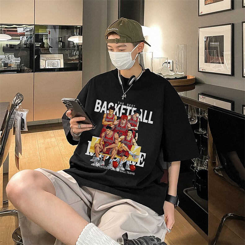 灌篮高手动漫重磅宽松印花情侣短袖大码T恤衫男D301P28控39,男装T恤,电商A335-1（原A458）