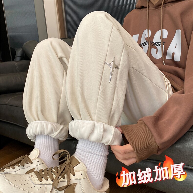 加绒加厚休闲运动卫裤男美式针织束脚裤子715-6-BX01P55（控78）,男装休闲裤,星座715-6