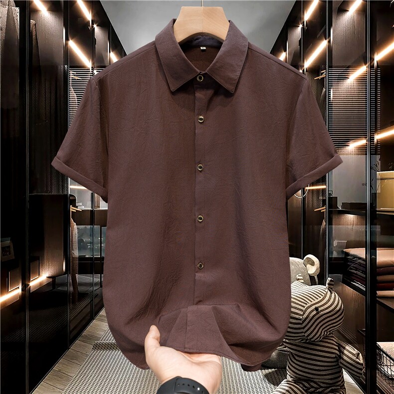 2025年夏季男士纯色方领短袖衬衫男式休闲衬衣1502-C07-P15，男装T恤，星座1502-1