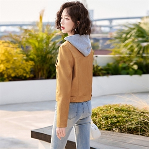韩城.简约机车服立领亮色pu皮衣短外套皮夹克2025春季潮女拉链款s图片