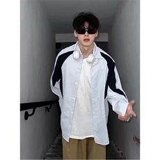 ZY48-P44美式复古解构撞色拼接条纹衬衫设计感高级cleanfit，男装衬衫，电商B323A