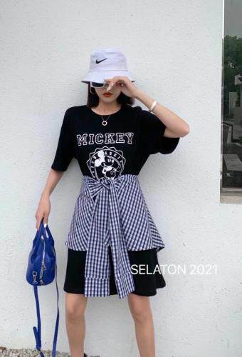 格子平接连衣连衣群，女装，雪蘭桐