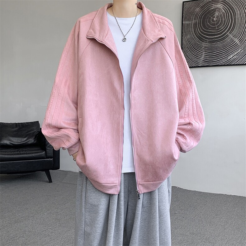 8XL-M春季大码外套男重磅条纹麂皮绒棒球服立领夹克衫JK004P75,男装夹克,电商B312
