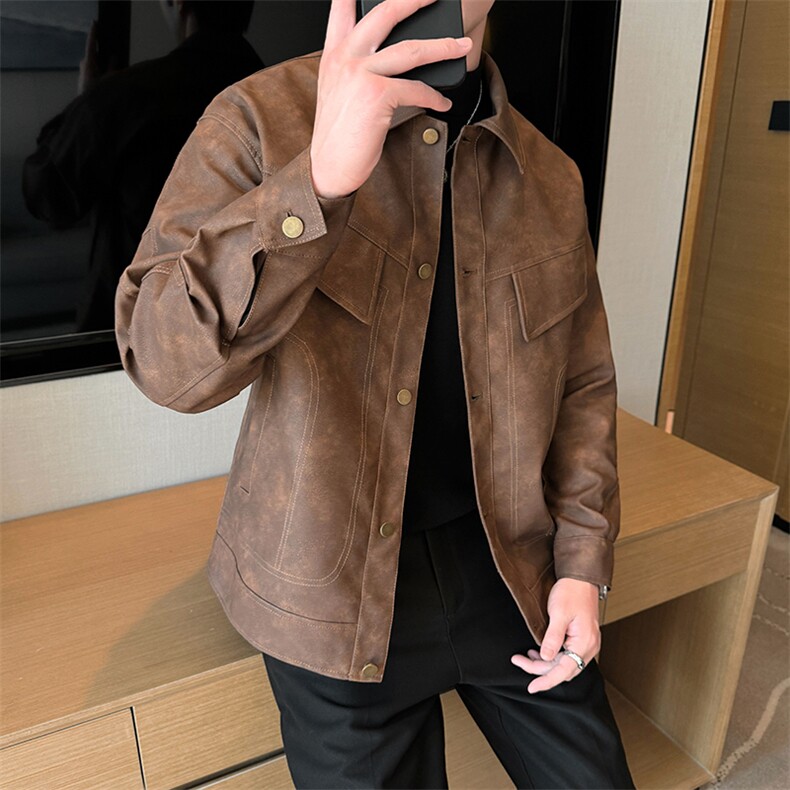 男士休闲皮夹克秋季潮流机车皮衣外套青年A266-PY009-P100控168图片
