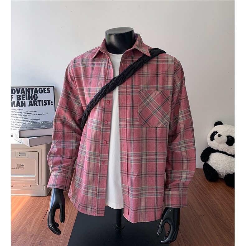 美式复古格子衬衫男设计感衬衣高街休闲百搭情侣外套G1146特P40，男装衬衫，电商A339