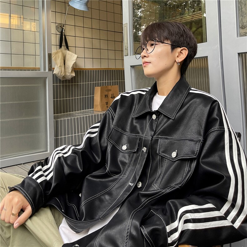 港风秋装美式织带夹克复古情侣PU皮衣休闲工装外套男G1067P108,男装夹克,电商A339