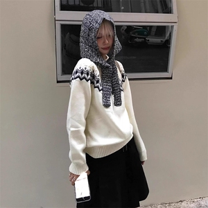 重磅秋冬装北极绒套头毛衣美式复古休闲慵懒风提花工艺针织衫外套