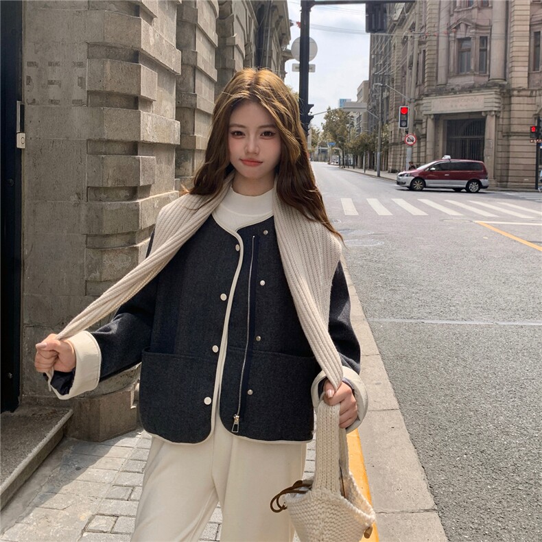 韩系复古针织披肩毛呢外套女秋冬2025新款小个子巨好看爆款高级感,女装短外套,2C326