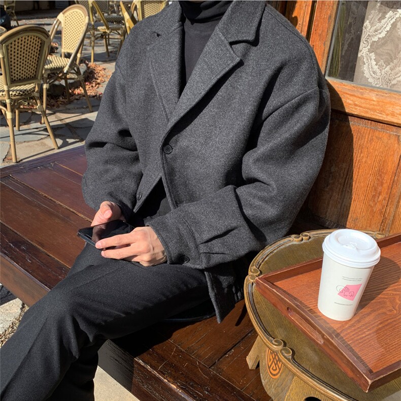 A430-DY30P95高品质秋冬韩版男短款毛呢大衣加厚加棉夹克棉衣外套,男装夹克,电商A430（原星座702）