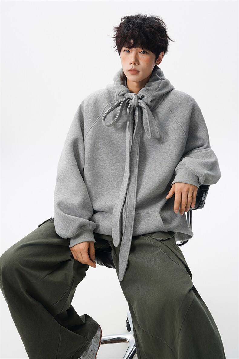 8XL-M朝牌情侣美式绑带设计连帽卫衣宽松开衫外套男女WY35P58,女装短外套,电商D206-1