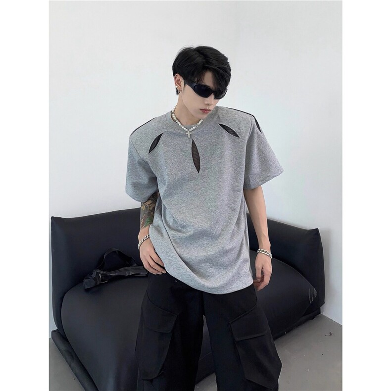 cleanfit镂空短袖男夏季高级感痞帅重磅正肩垫肩体恤上衣TX5806,男装T恤,星座1116A（原606A-3）