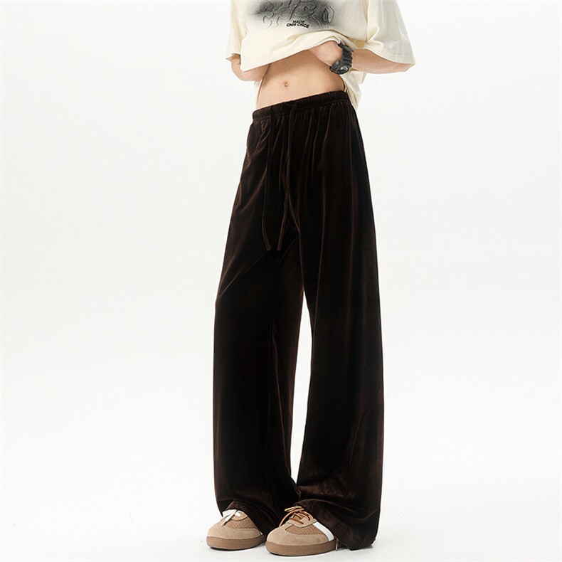 8XL-M 加绒美拉德宽松金丝绒阔腿裤垂感拖地裤K993P55加绒65控78图片