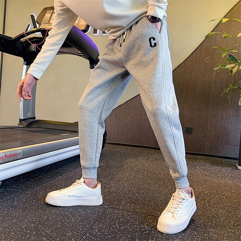 KK88 P58控78 小伙风春秋季刺绣字母休闲裤潮流百搭束脚卫裤 灰首图片