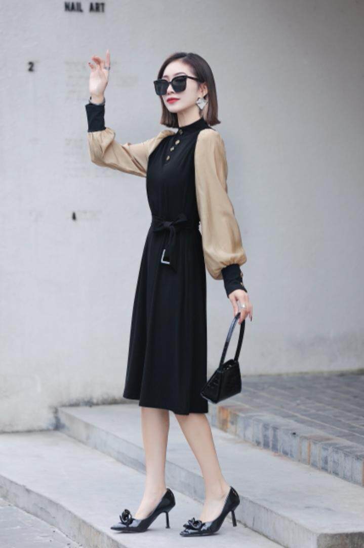 拼色连衣裙，女装连衣裙，FEIZI 飞子