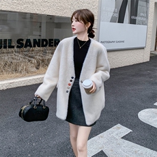 设计感毛毛加厚外套女2024冬新款短款韩系小香风时尚环保皮毛一体，女装短外套，2C095